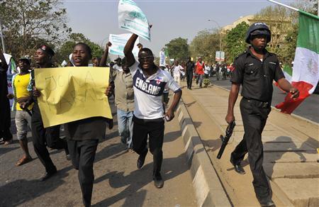 Demonstrators protest the elimination of a fuel subsidy