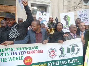 Protestors outside the Nigerian High Commission