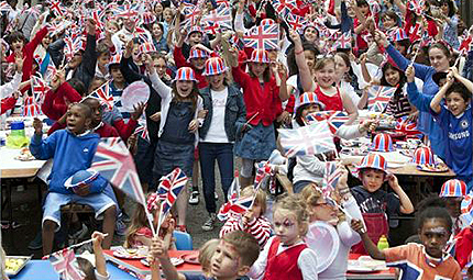 Marylebone, London, children from Hampden Gurney Primary enjoy a Jubilee street party.