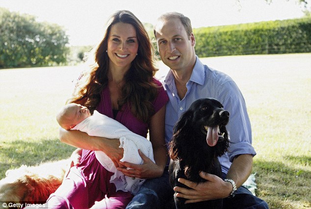 Family: Both William and Kate have never made a secret of the fact that they wanted more children. Above, the couple pose for a photo with their son, Prince George, and pet dogs in the garden of the Middleton family home